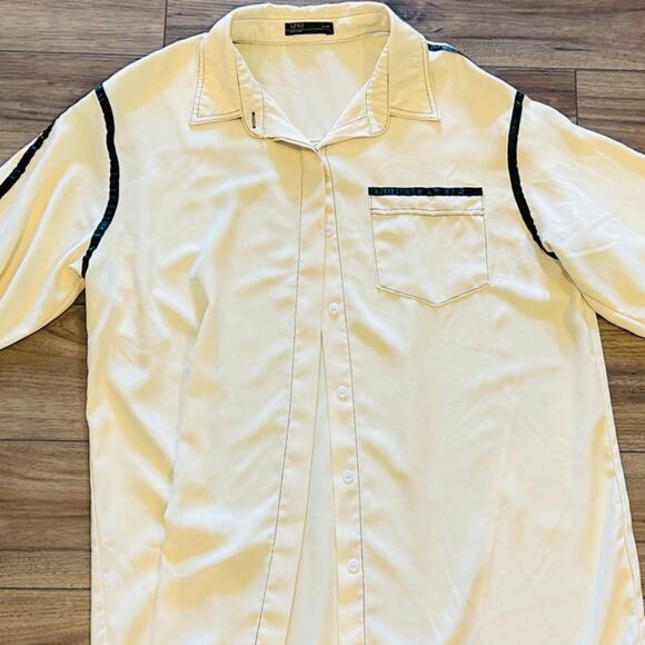DAZY Western Button Down Shirt Cream Satin Black Trim Size Medium - Picture 1 of 5